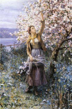 Recogiendo flores de manzano compatriota Daniel Ridgway Knight Impresionismo Flores Pinturas al óleo